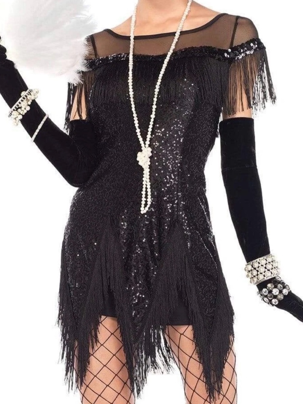Black Leg Avenue 1920’s Foxtrot Flirt Sequin Fringe Flapper Dress